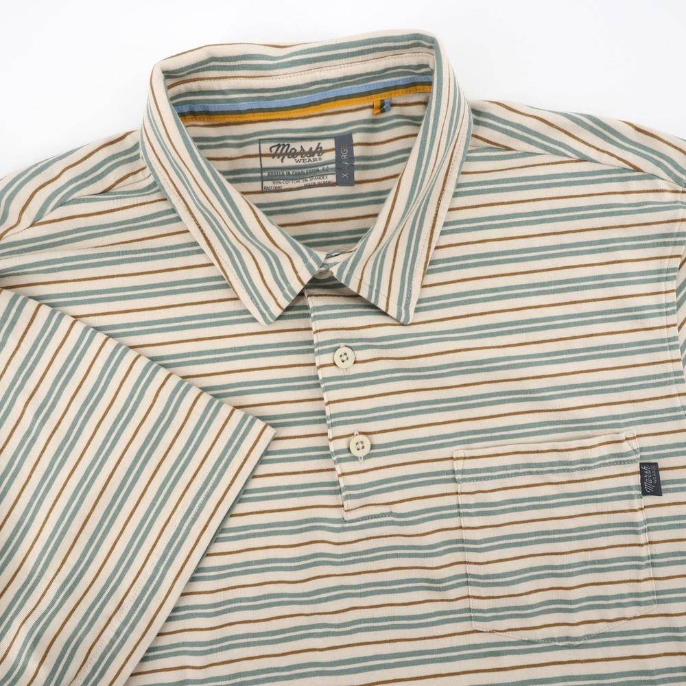 Marsh Wear Striped Pocket Polo Shirt Tan Green Short Sleeve Mens XL
